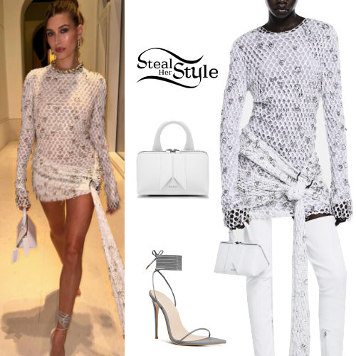 White Crochet Mini Dress and Grey Strappy Sandals