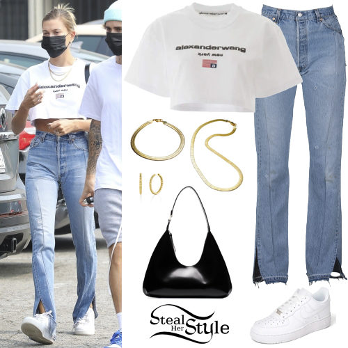 White Crop Tee, High-Waist Jeans