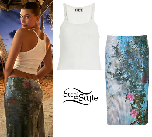 White Top, Printed Skirt