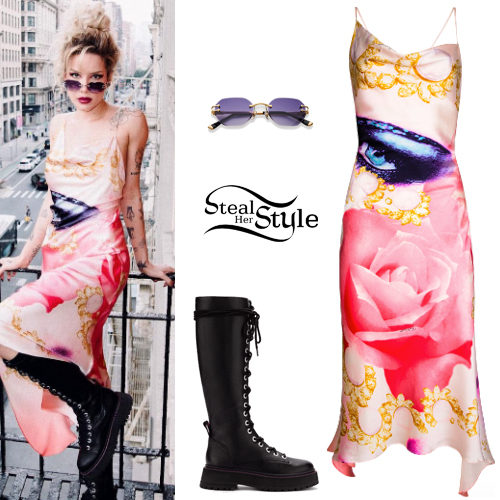Printed Dress, Lace-Up Boots