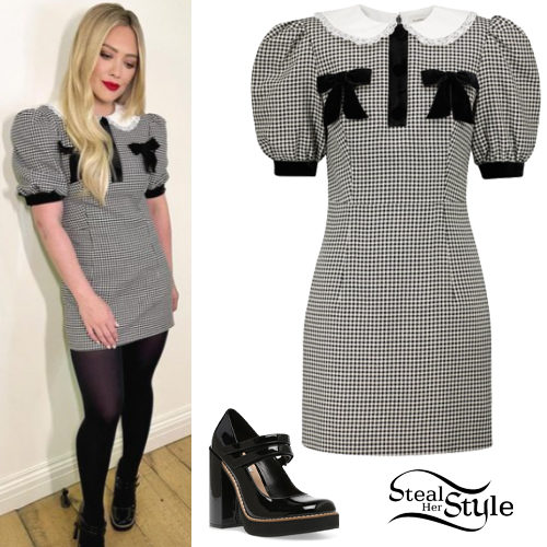 Gingham Wool Minidress and Patent Mary Jane Pumps