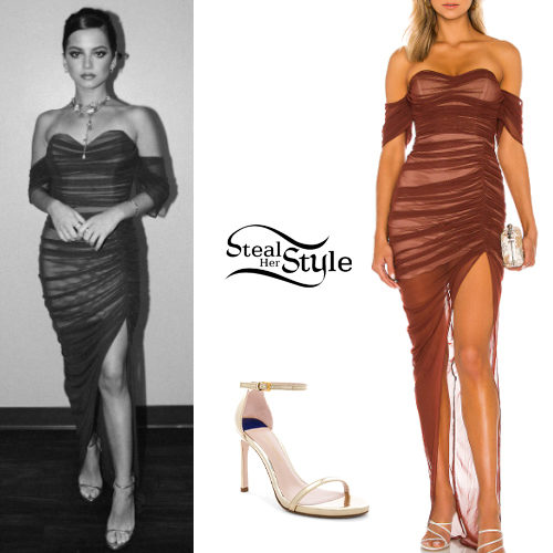 Brown Dress, Gold Sandals