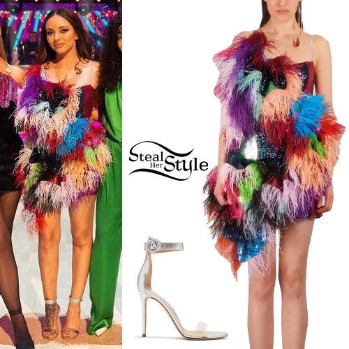 Color Feather Dress and Sandals