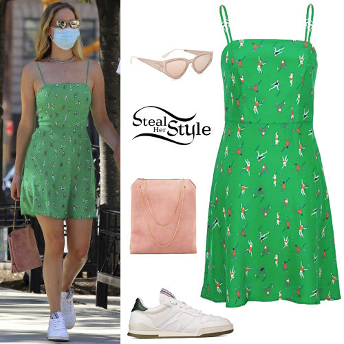 Green Dress, White Sneakers