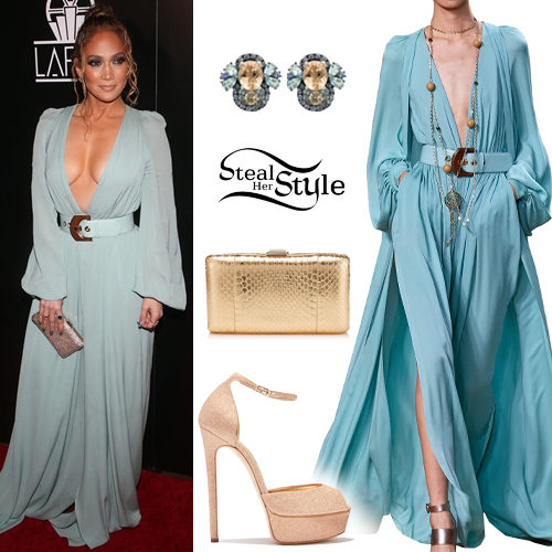 Blue Belted Gown, Platform Sandals