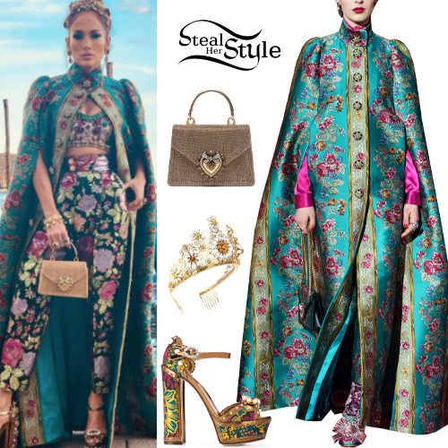 Brocade Cape and Embroidered Platform Sandals