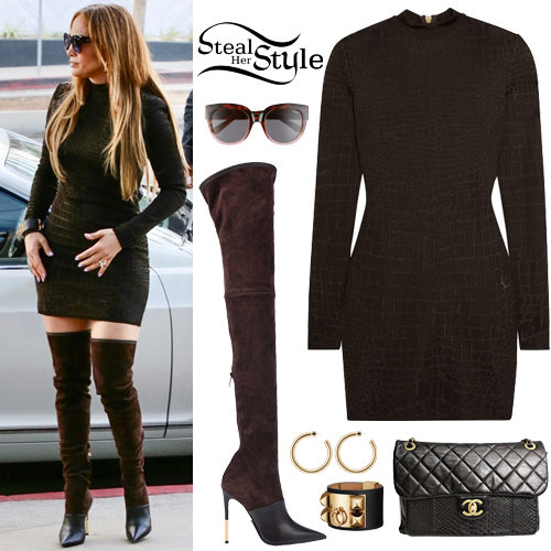 Croc-Effect Dress, Brown Boots