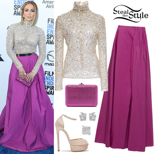 Embellished Turtleneck, Purple Skirt