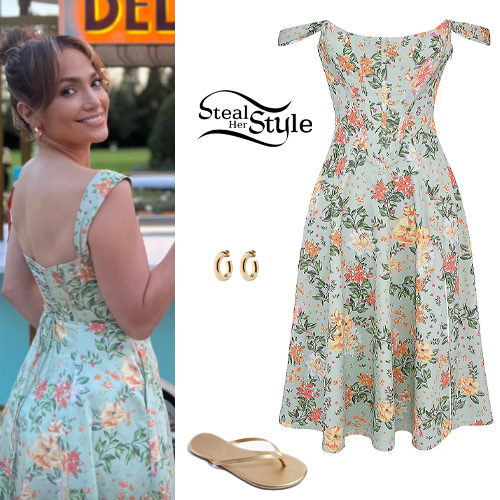 Floral Dress, Gold Sandals