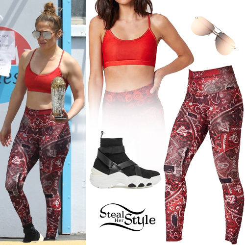 Red Crop Top, Printed Leggings