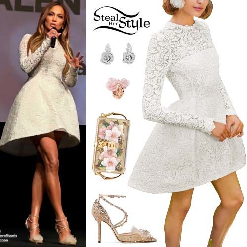 White Lace Dress, Crystal Pumps