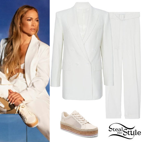 White Belted Suit and Platform Sneakers