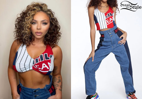 Printed Crop Top, Blue Jeans