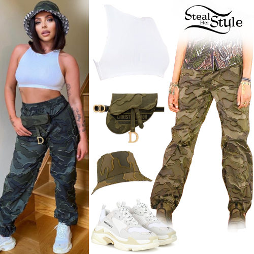 White Crop Top, Camo Pants