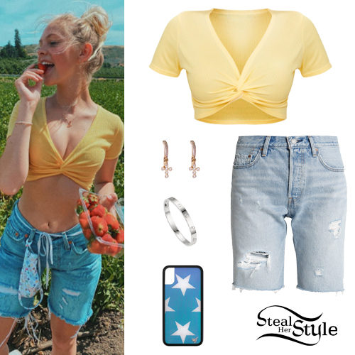 Yellow Crop Top, Denim Shorts