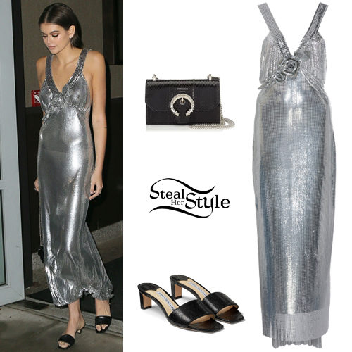 Silver Dress, Black Sandals