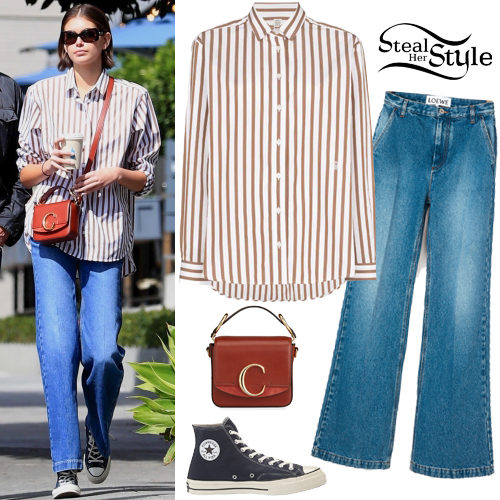 Striped Shirt, Flared Jeans