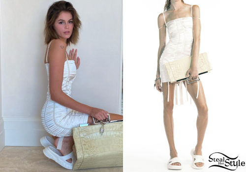 White Ruched Mini Dress and Platform Slides