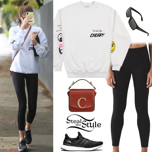White Sweatshirt, Black Leggings