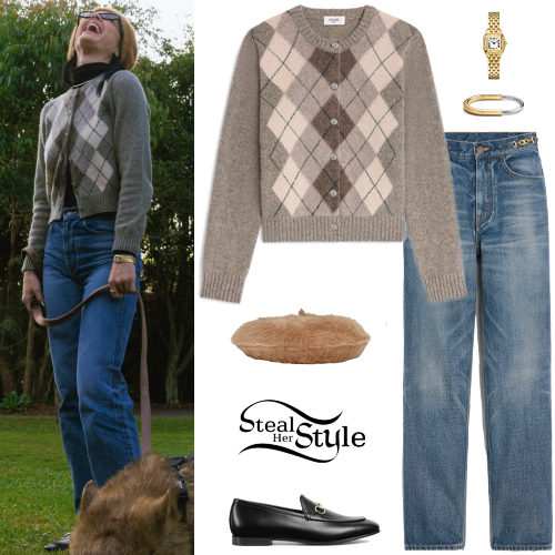 Argyle Cardigan, Straight Jeans