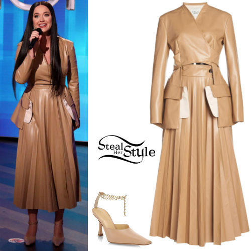 Beige Leather Dress and Pumps