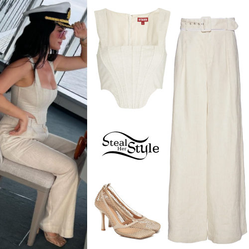 Linen Corset Top and Wide-Leg Belted Pants
