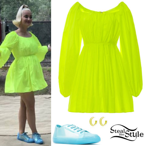 Neon Mini Dress, Blue Sneakers