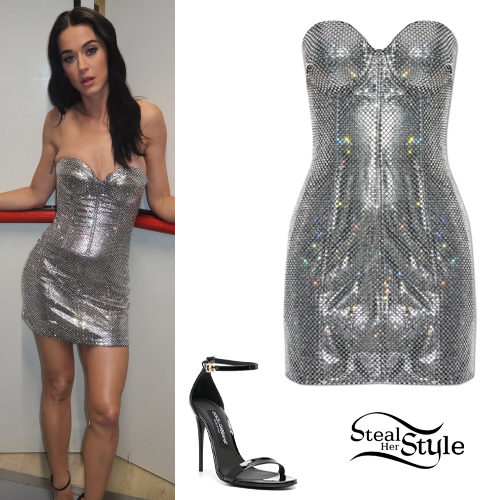 Silver Mini Dress, Black Sandals