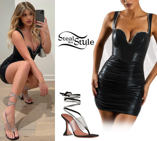 Black Mini Dress, Crystal Sandals