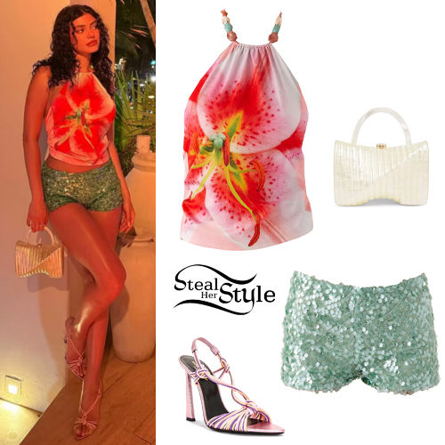 Floral Blouse, Sequin Shorts