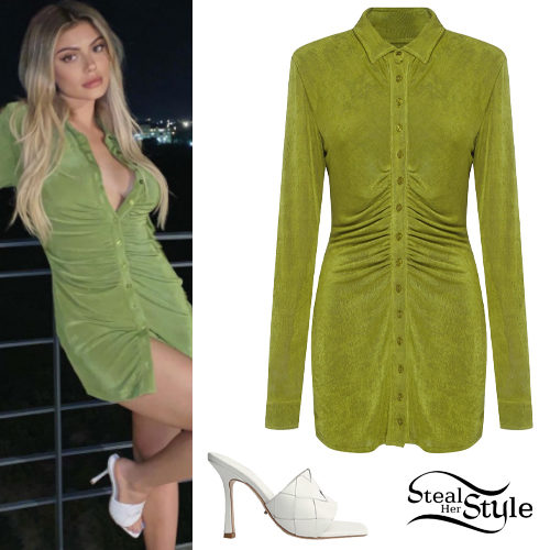 Green Mini Dress, White Mules