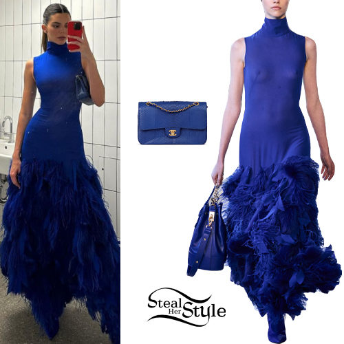 Blue Feather Dress and Bag