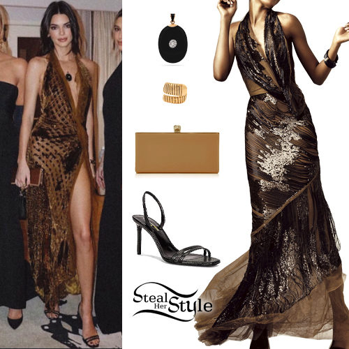 Brown Gown, Black Sandals