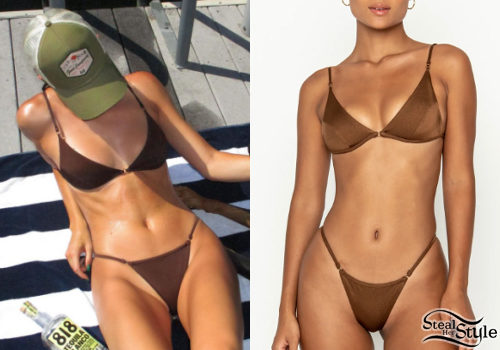 Brown Triangle Bikini and High-Leg Bottoms