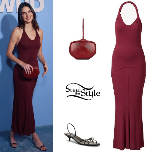 Burgundy Dress, Black Sandals