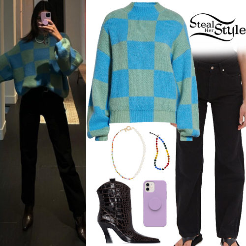 Checkered Sweater, Black Jeans