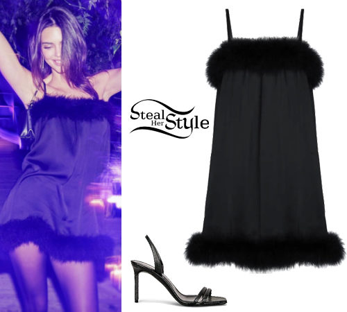 Feather-Trimmed Silk Mini Dress and Slingback Sandals