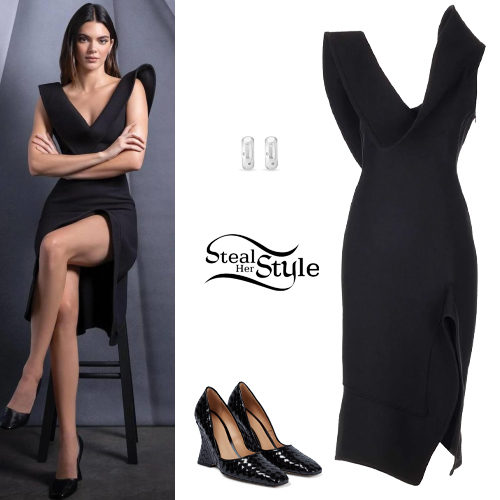 Draped Asymmetric Twill Dress and Leather Wedges