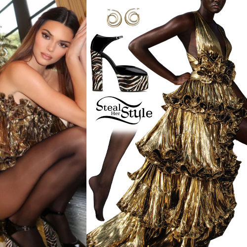 Gold Blouse, Platform Sandals