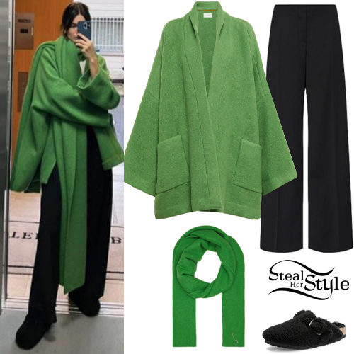 Green Coat, Black Pants
