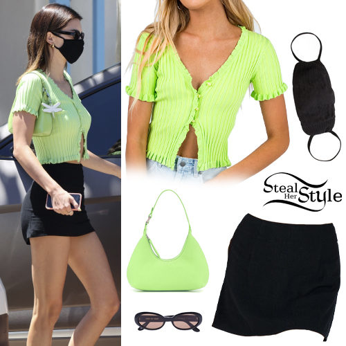 Green Crop Top, Black Skirt