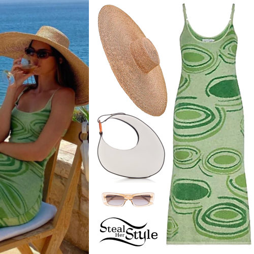 Green Dress, White Bag