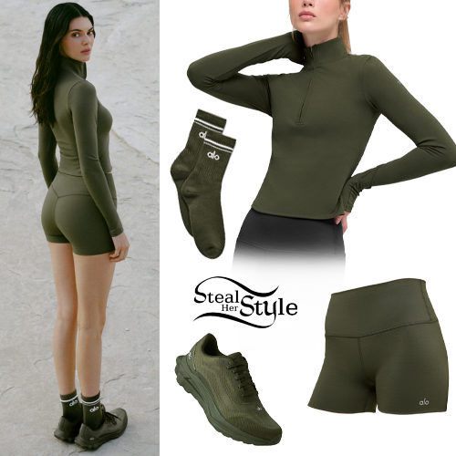 Olive Green Quarter-Zip and High-Waist Shorts
