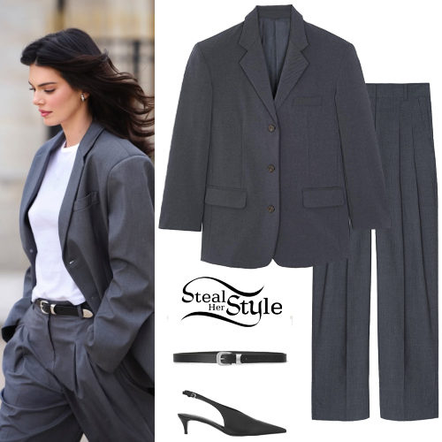 Oversized Grey Suit and Slingback Kitten Heels