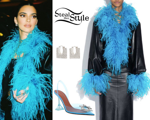 Leather Feather Jacket, Blue Pumps