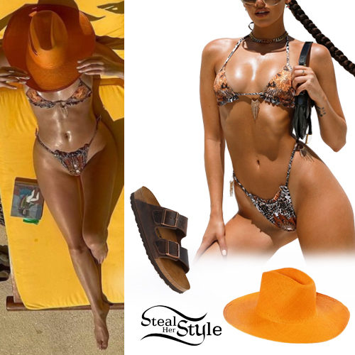 Printed Bikini, Orange Hat