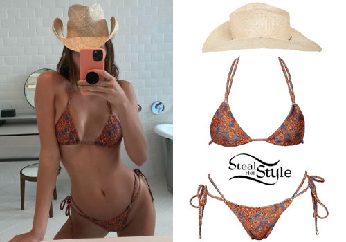 Printed Bikini, Straw Hat