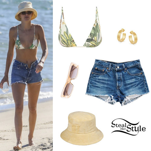 Printed Bikini Top, Denim Shorts