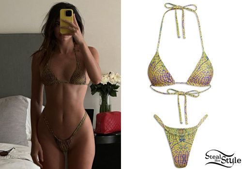 Printed Triangle Bikini Top and High-Leg Bottoms