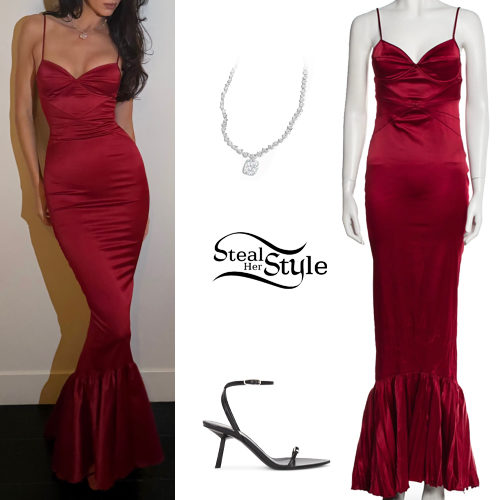 Red Dress, Black Sandals